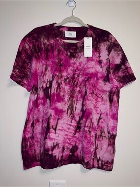 AMI Mens Shirt XL Pink Tie Dye T-Shirt Crew Cotton Logo Tee $215 Magenta